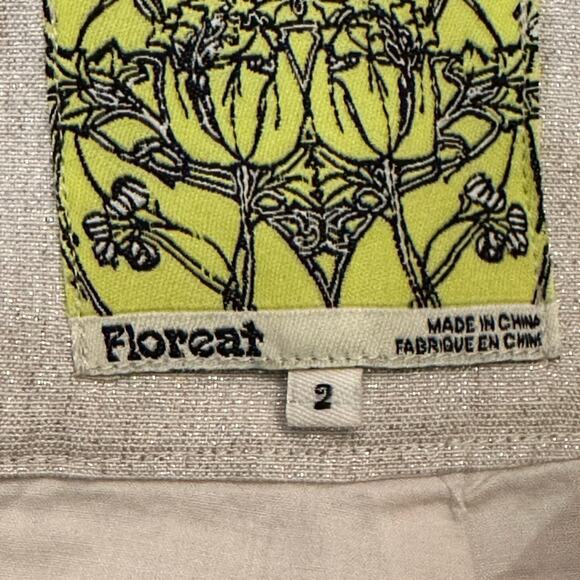 Anthropologie Floreat Linen Metallic Shimmer Beaded Embroidered Skirt Size 2 - Picture 5 of 9